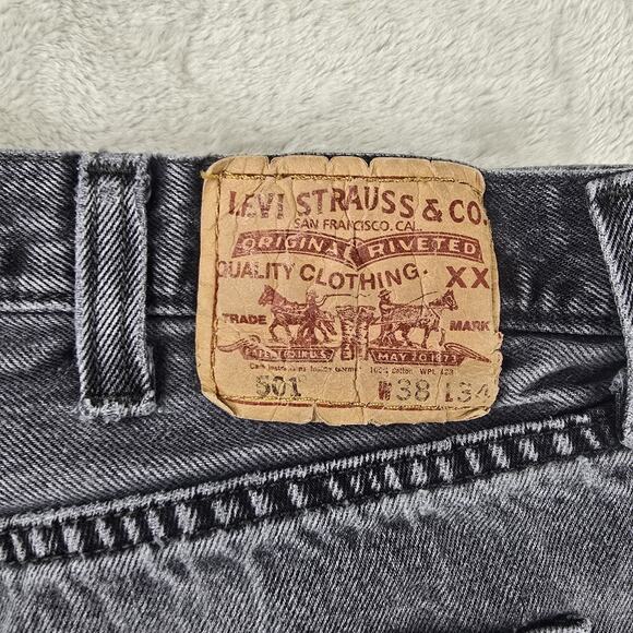 Levis 501 Jeans Mens 38x34 (Fits 34x30) Black Button Fly Straight Denim Y2K - Picture 11 of 16